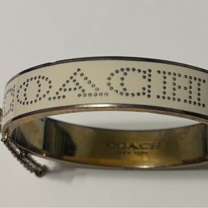 Coach New York Latch Bangle Bracelet with White and Gold Accents